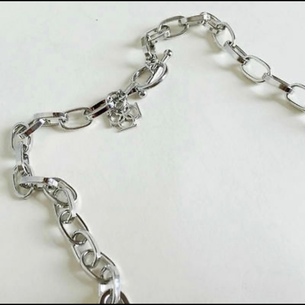 Ann Taylor Silver Tone Pave Crystal Chain Link Necklace - Picture 7 of 8